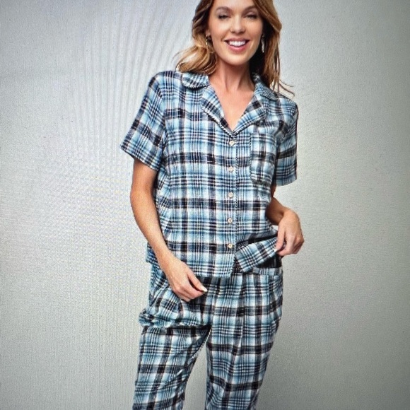 easel Other - Easel Plaid Pajama Set - Blue, Black and Cream